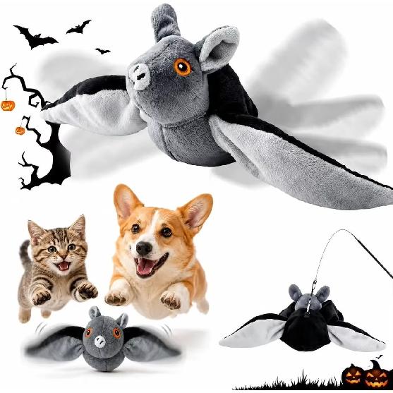 Electric Flapping Bat Interactive Cat Toy, Flying Bat Dog Toy Self Play, Hanging Ground Pet Toy for Indoor Cats Dogs Halloween