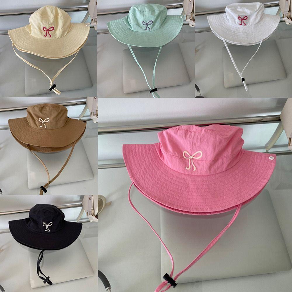 Spring Summer Bucket Hat Sunscreen Bow Strap Bucket Hats New Fishing Caps