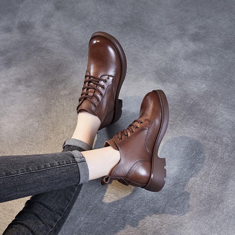 Johnature Женская обувь. Короткие ботинки из натуральной кожи. Повседневные однотонные универсальные ботинки на шнуровке.