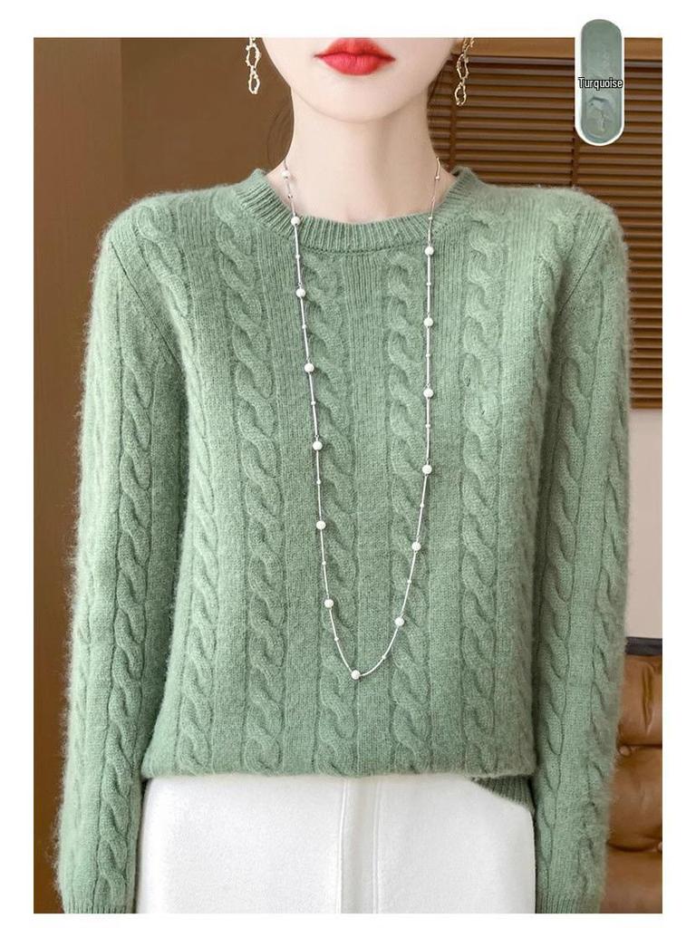 Женский свитер из 100% чистой шерсти, круглый вырез, утолщенный, мягкий пуловер - универсальная мода для осени и зимы