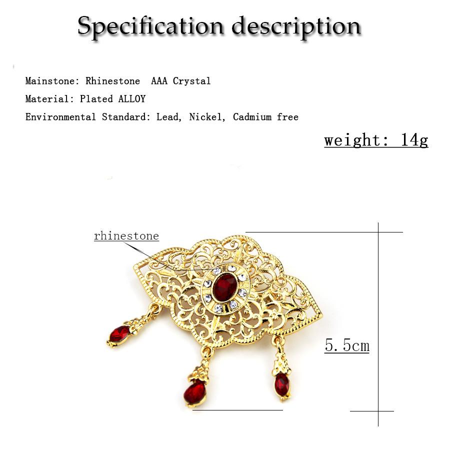 Chic Gold Color Crystal Brooch For Women Brooch Pins Flower Arabesque Bridal Wedding Jewelry