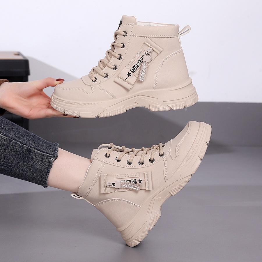 [Удобные кроссовки] Легкие, удобные женские модные кроссовки с высоким верхом | Белая ПУ ткань, подошва ТПР, застежка-молния, идеально подходят для весны, осени