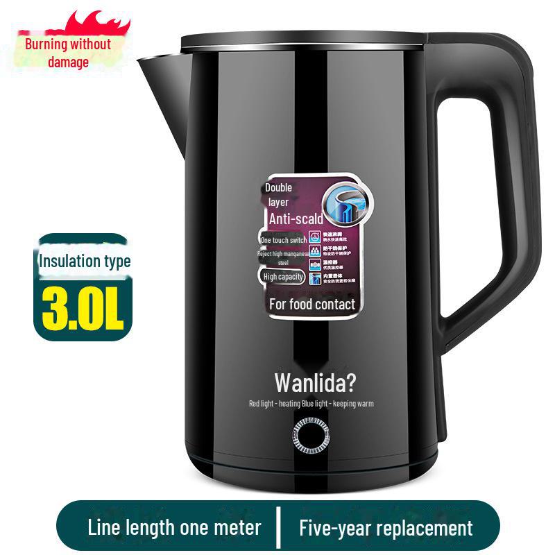 Электрический чайник Wanlida объемом 3 л из нержавеющей стали с изоляцией для домашнего использования