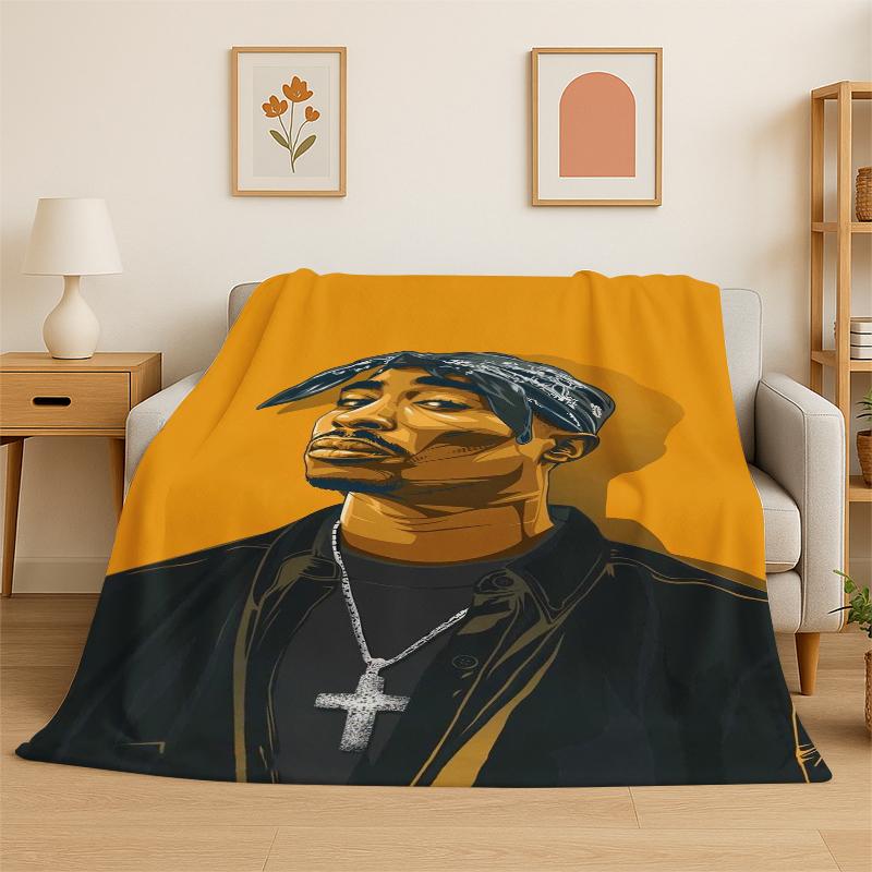 Rapper Eminem Tupac 21pac Hip Hop Rap God Flannel Blanket Soft Warm Throw Blanket for Bedroom Living Room Bed Travel Picnic