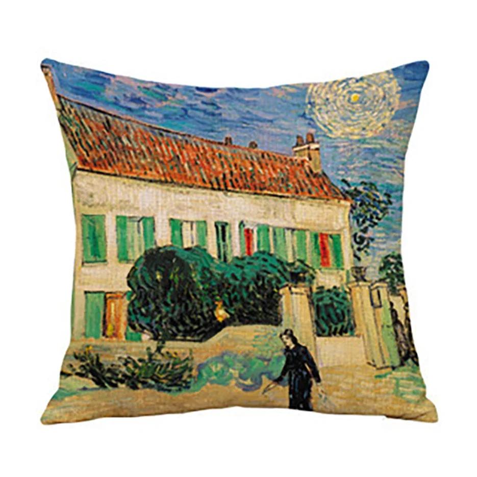 Van Gogh Painting Pillow Case Home Decor Linen Cushion Cover for Sofa Aesthetic Pillow Cover Star Night Sunflower Self-portrait