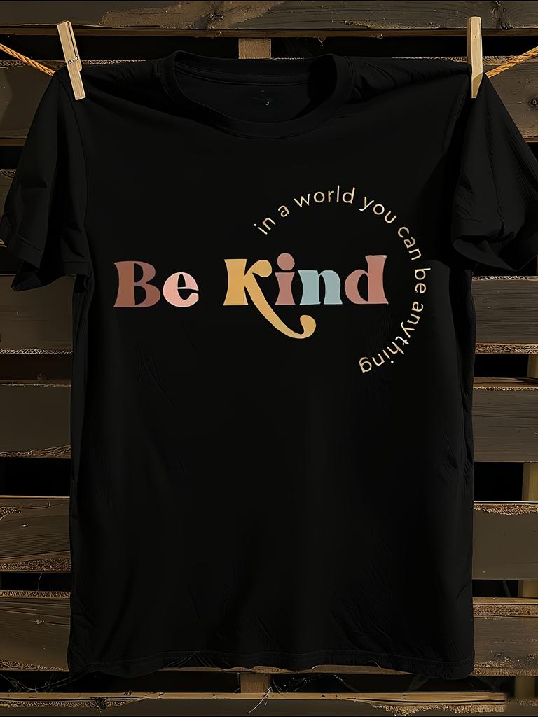 WoPlus Size Be Kind Letter Print T-Shirt Mens Tshirt Womens Tshirts with Letters Print Short Sleeves T-Shirt Casual Street Tee Shirt Top