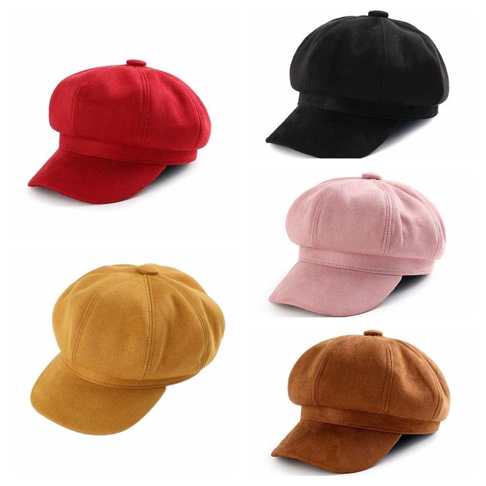 Keep Warm Suede Octagonal Hat Solid Color Newsboy Cap Casual Berets Hat Daily