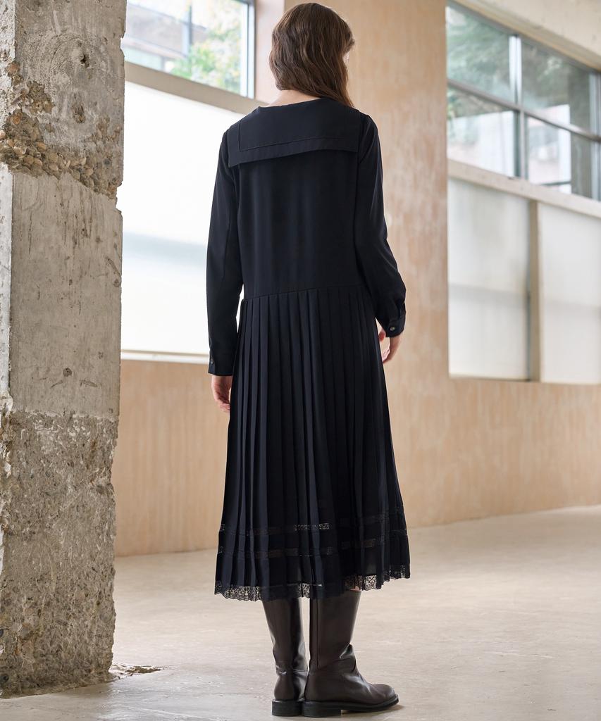 MITTE Sailor Ribbon Lace Pleats Dress_Navy