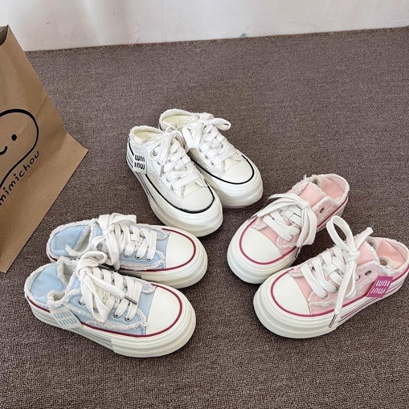 Модная повседневная парусиновая обувь для женщин, весна-осень 2024, новые дизайнерские полутапочки, женские кроссовки на платформе, женские кроссовки