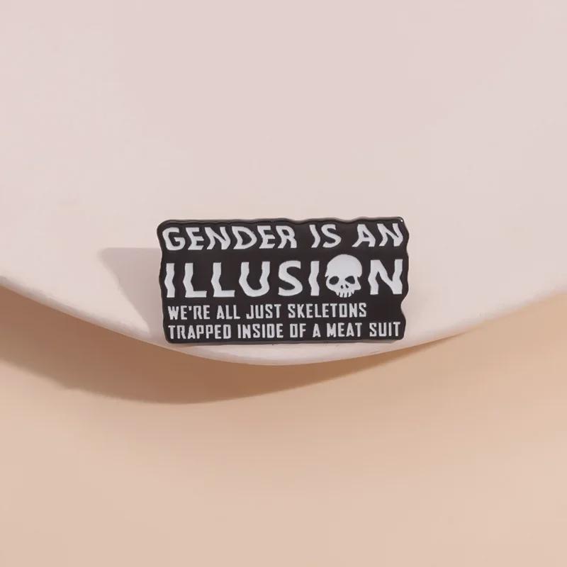 Брошь в стиле панк-черный череп с английскими буквами