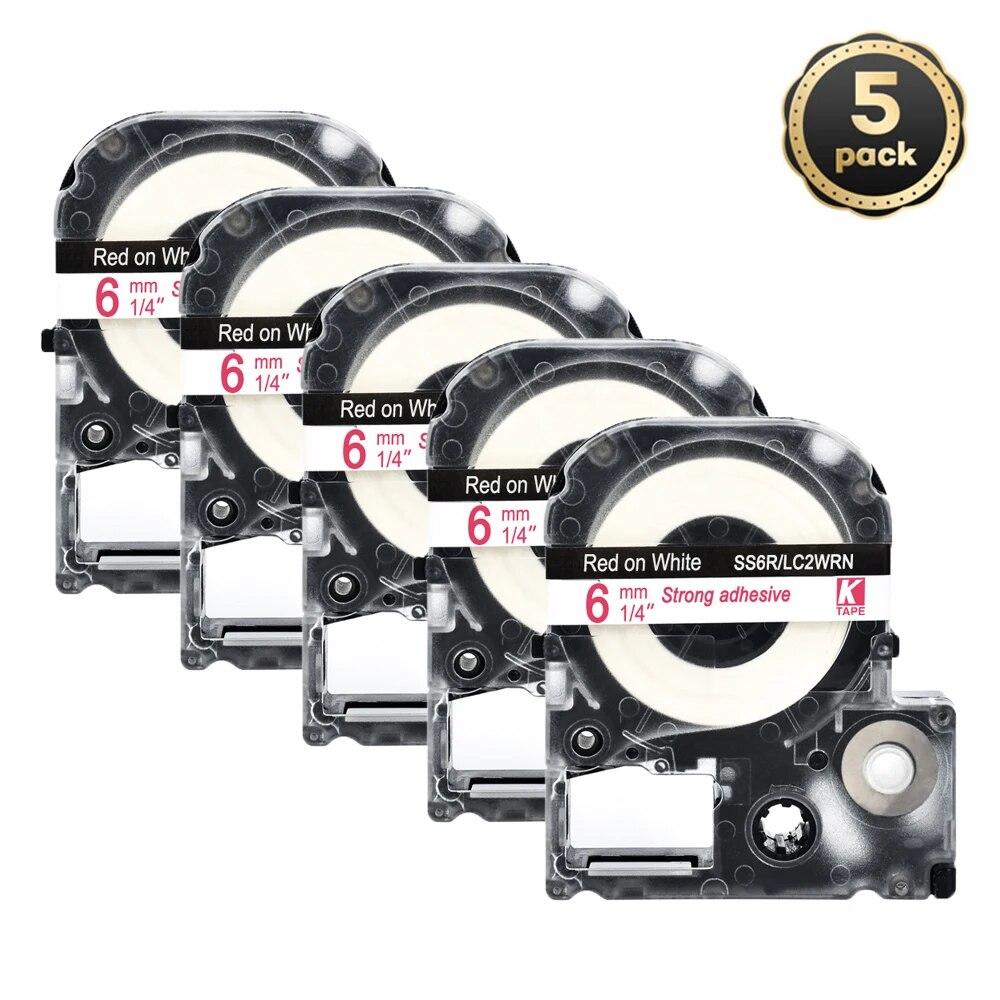 5 упаковок разноцветных этикеток 6 мм, совместимая лента для этикеток Epson SS6KW LC-2WBN9 SC6YW SC6BW SC6RW для принтера Kingjim Epson LW300 LW400
