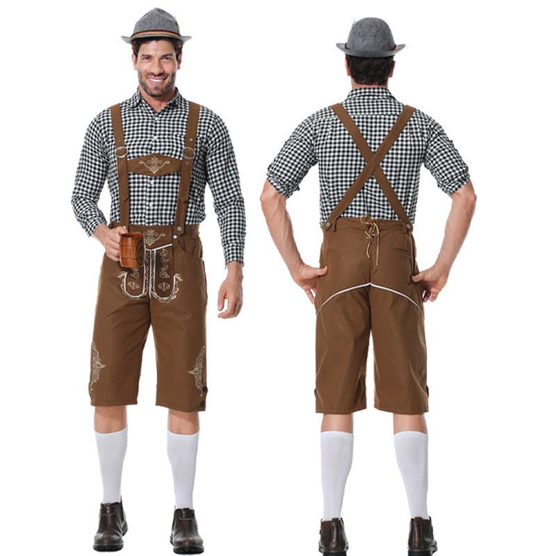 Halloween Bavarian Oktoberfest Costume Lederhosen Shirt Set Adult Party Cosplay Outfit