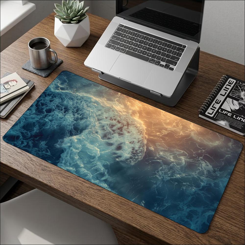 Dynamic Blue Ocean Wave Graphic Extended Mouse Pad Non Slip Rubber Desktop Mat For Home Office Laptop Gaming Setup