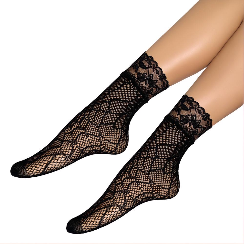 Летние кружевные носки-сетка до щиколотки Black Pearl - Дышащие, невидимые чулки больших размеров