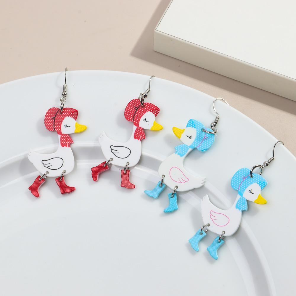 New Cute Christmas Scarf Duck Acrylic Earrings for Women Funny Cartoon High Heels Duck Animal Dangle Earring Novelty Jewelry
