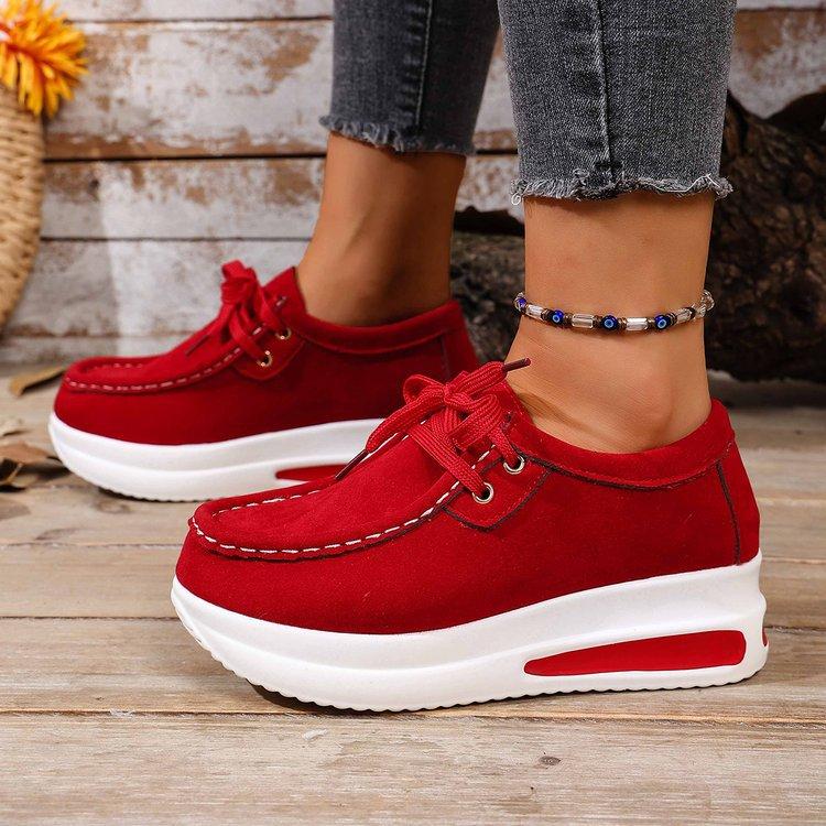 Women's Wide Width Lace-Up Flats, European Style Wedge Heels, Autumn Casual Shoes for Women