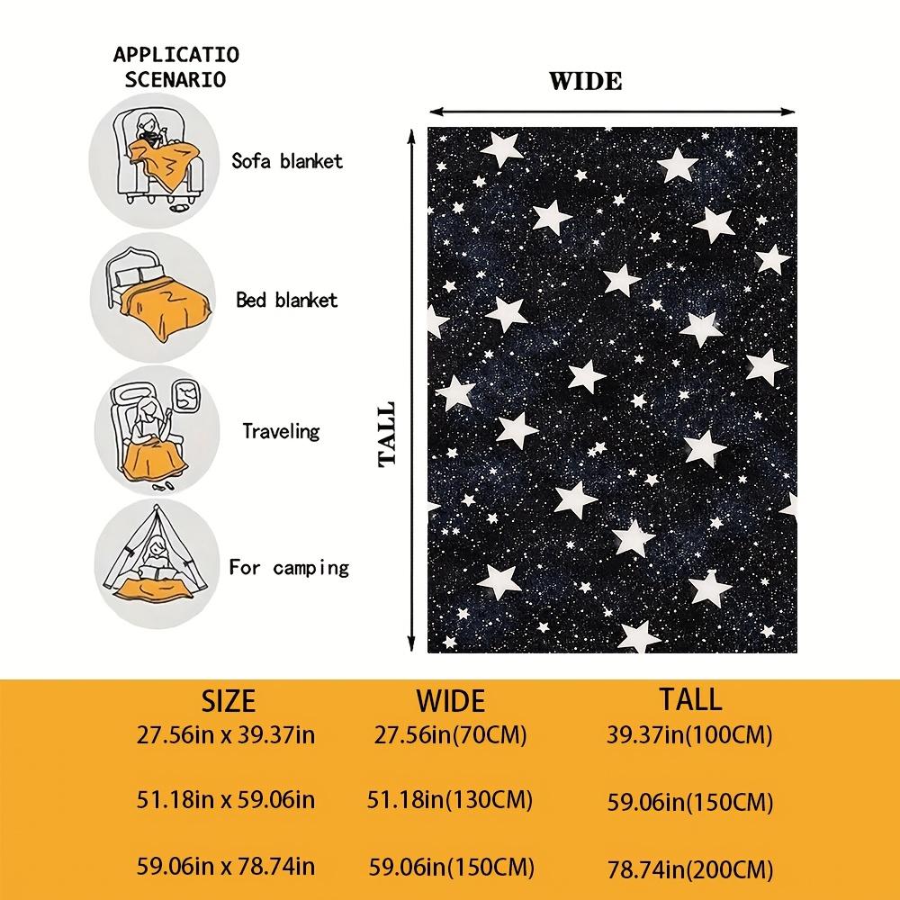 Black Starry Sky Flannel Throw Blanket White Star Glitter Print Soft Lightweight Kids Bedroom Decor Blanket