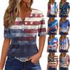 Жен. Футболка Футболка С принтом Пуговицы С короткими рукавами Повседневные Выходные Мода Классический V-образный вырез Обычный Верх