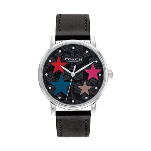 Coach Grand Watch, 36mm, with a Pink Dial, Stainless Steel and Mineral Glass, and a Quartz Movement. This Women's Watch, Model 14503847, Is Available