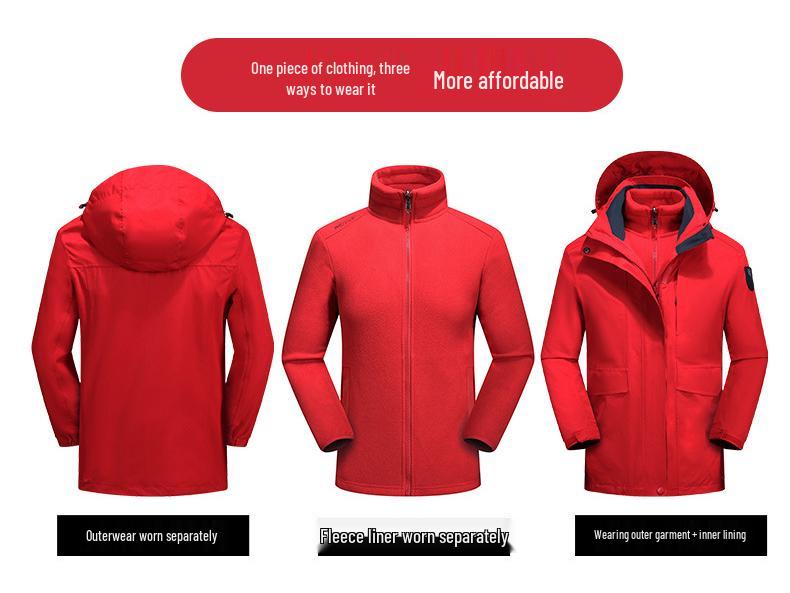 Мужская и женская отстегивающаяся флисовая ветровка три в одном: Ветрозащитная, Водонепроницаемая, Теплая куртка для пеших прогулок для пар.