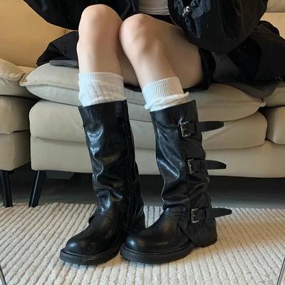 Мода 2024 Осень Женские Сапоги до колена Вестерн Круглый носок Длинные сапоги Западная обувь Массивный каблук Платформа Женские сапоги