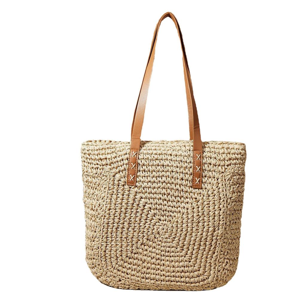 Vintage Straw Woven Shoulder Shopping Bag Casual Women Summer Large Capacity Beach Totes