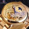 Forsining Automatic Mechanical Business Watch Mens Clock Golden Moon Phase Steel Strap Wrist Watches Top Brand