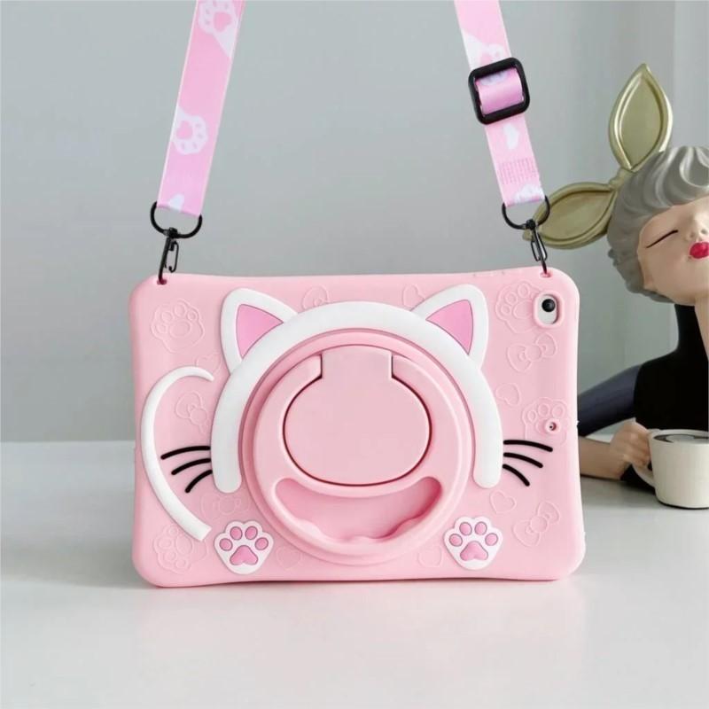 Чехол для iPad Pro Mini Air и планшета Samsung Tab Kids Case Для Xiaomi Mipad 5/6 pro RedMi Pad SE 11" дюймов силиконовый милый чехол с котиком, подставка для переноски