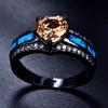European and American Fashion Style Black Gold Inlaid Colorful Heart Shaped Ring and Bracelet Accessory
