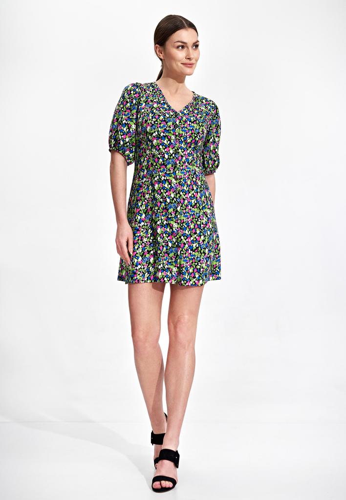Mini summer dress with colorful flowers, fastened with buttons - M881 size