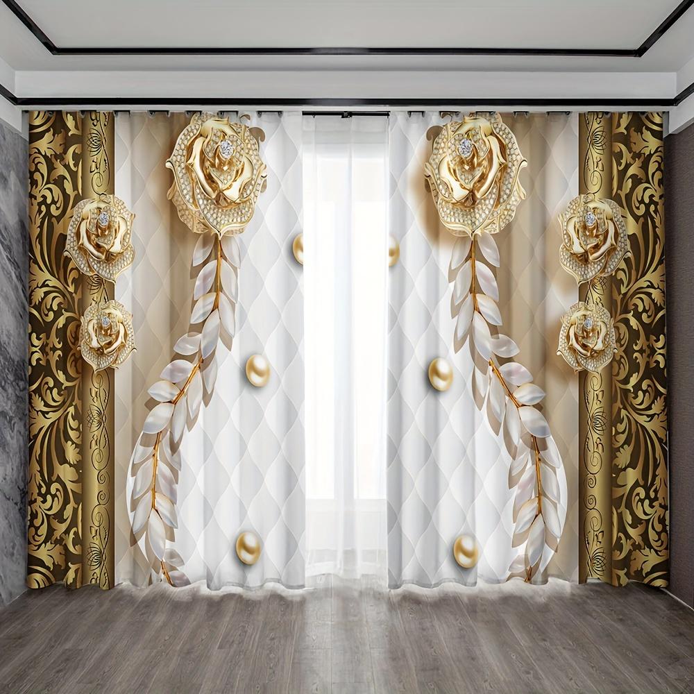 2 шт. Элегантные золотые шторы с принтом цветов и лебедей для домашнего декора, карманные шторы для окон, спальни, офиса, кухни, комнаты