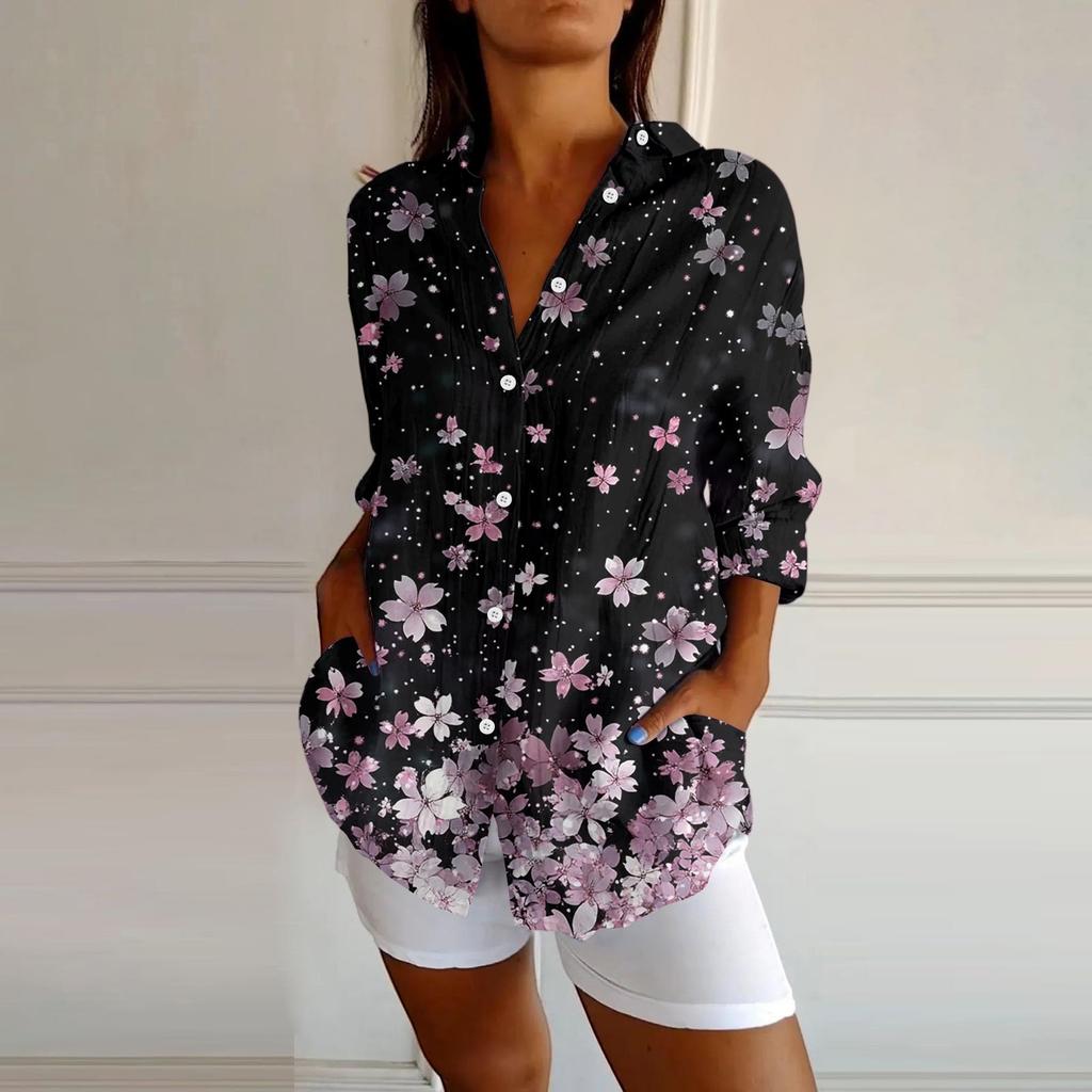 Womens Button Down Shirts Cotton Linen Long Sleeve Dress Shirts Casual Summer Tops Work Blouses