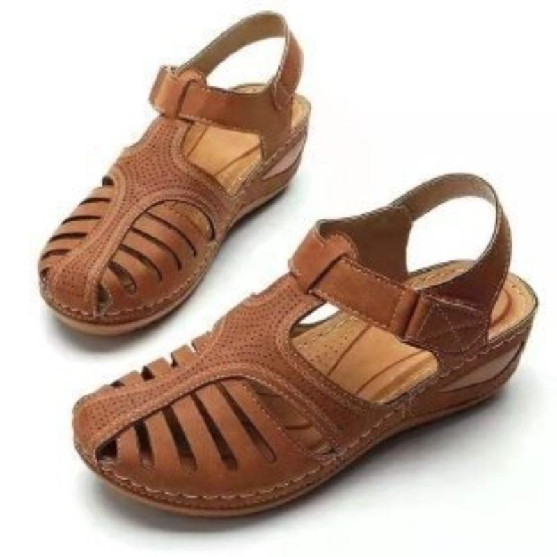 Летний тренд Повседневные Баотоу Средний каблук Липучка Танкетка Сандалии Женские Большой размер Повседневные
