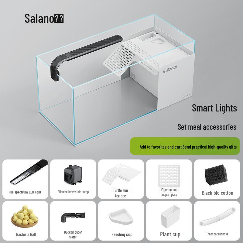Turtle & Fish Breeding Tank Set with Basking Platform, Dry-Wet Separation, and Side Filter Eco Glass Tank