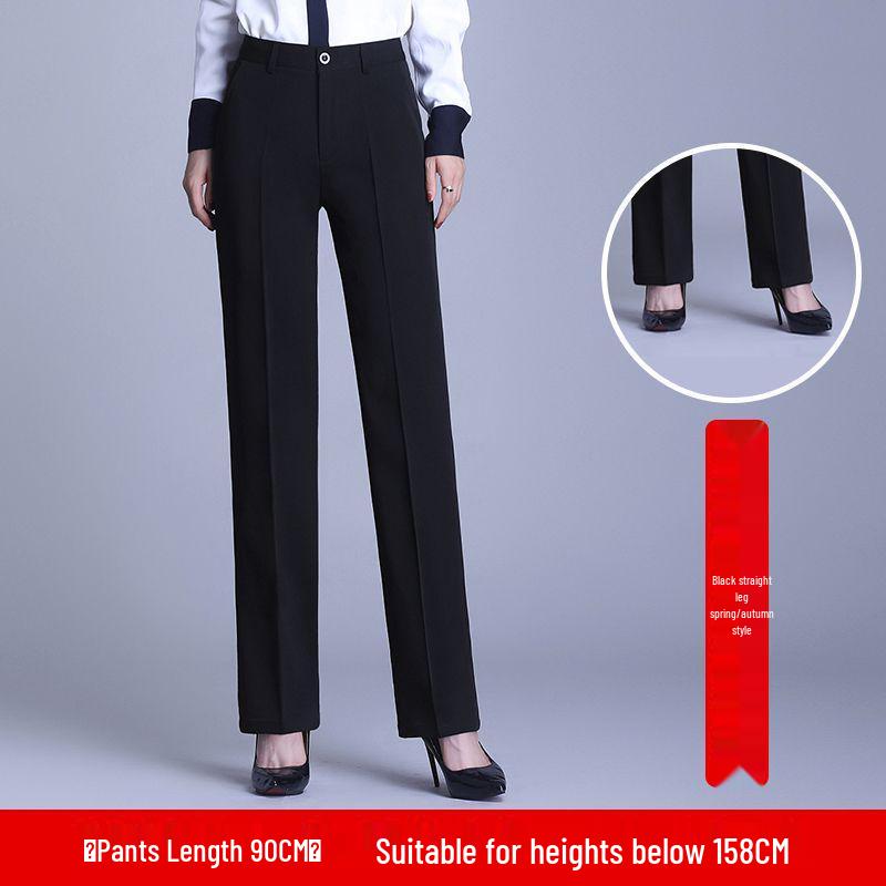 Women's High Waist Professional Black Trousers - Autumn/Winter Slimming Velvet Pants for Tall, Straight-Leg Office Wear