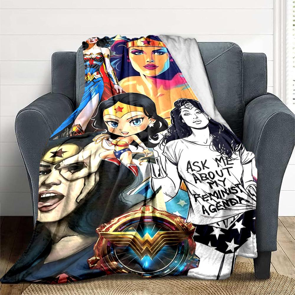 1 шт. Фланелевое одеяло Wonder Woman Мягкое, теплое и уютное для дивана, кровати, офиса и путешествий Универсальное всесезонное Подарок, Рождественский подарок