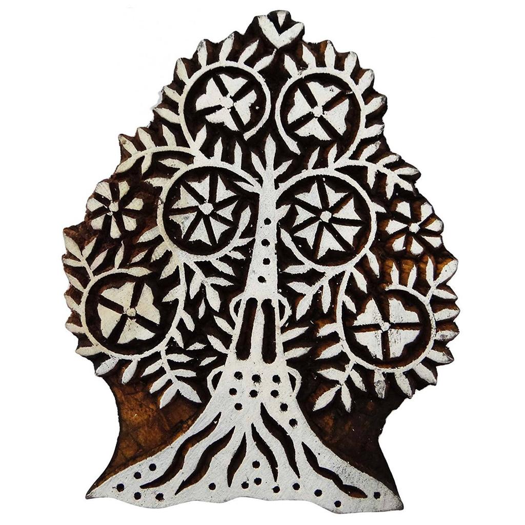 Ксилография Штамп Дерево Блокпринт Граница Штамп Коричневая Индийская Текстильная Печать