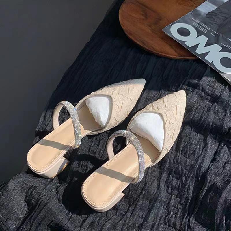 Тапочки Baotou, женская летняя одежда 2024 года, новые модные тапочки с острым носком на толстом каблуке, женственные женские туфли