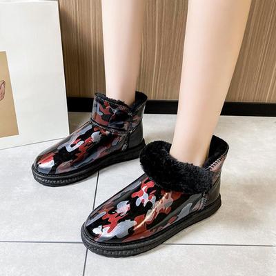 Ботильоны женские зимние 2022 модные камуфляжные утолщенные теплые плюшевые зимние ботинки женские удобные туфли на плоской подошве из хлопка