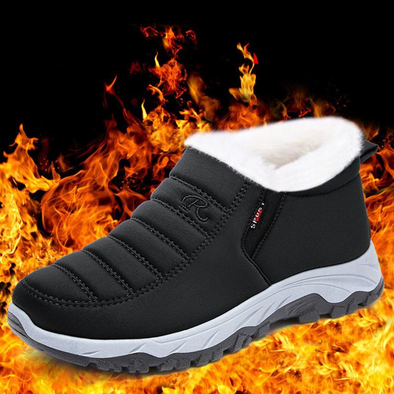 Winter Non-Slip Thicked Plush Snow Boots Men Waterproof Non-Slip Warm Cotton-Padded Shoes Male Solid Color Keep Warm Ankle Boots