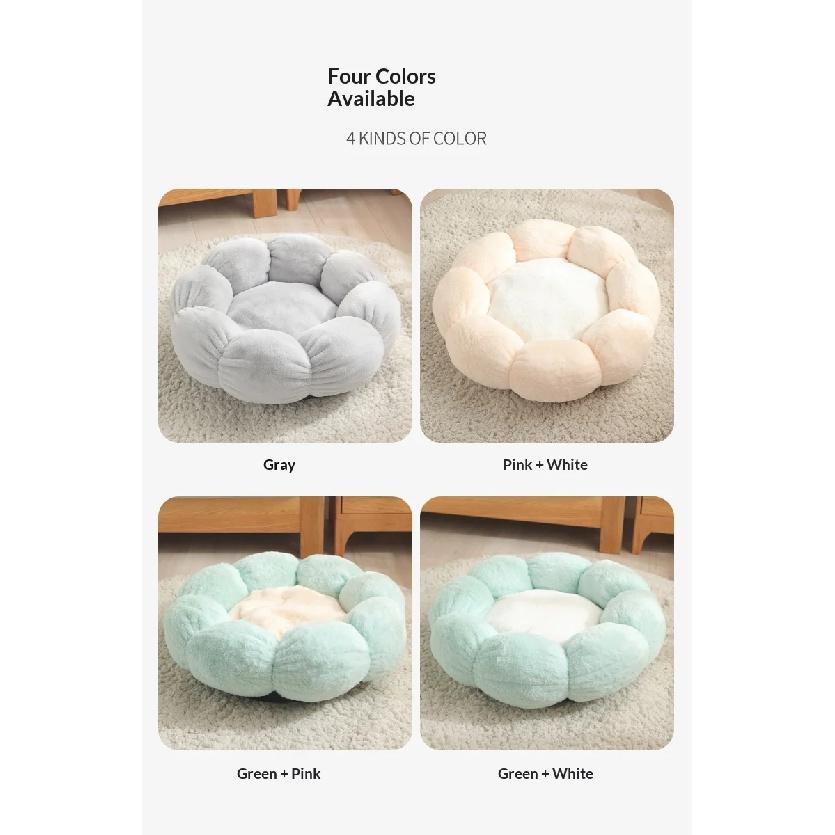 Pet Bed Flower Shaped Plush Round Nest Soft Skin-friendly Velvet Cat Bed Dog Bed Neck Support Cushion Warm Cozy Four Seasons Use