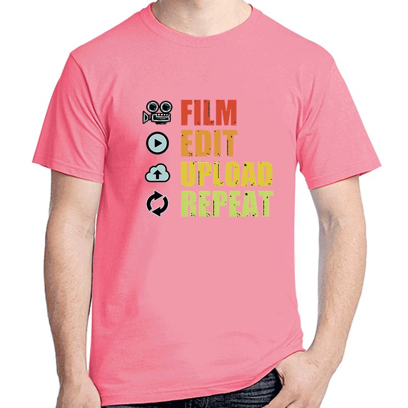 Film Edit Upload Repeat Funny Film Graphic T Shirts Cotton Short Sleeve Tshirts Summer Tees Tops Streetwear Unisexs Clothes
