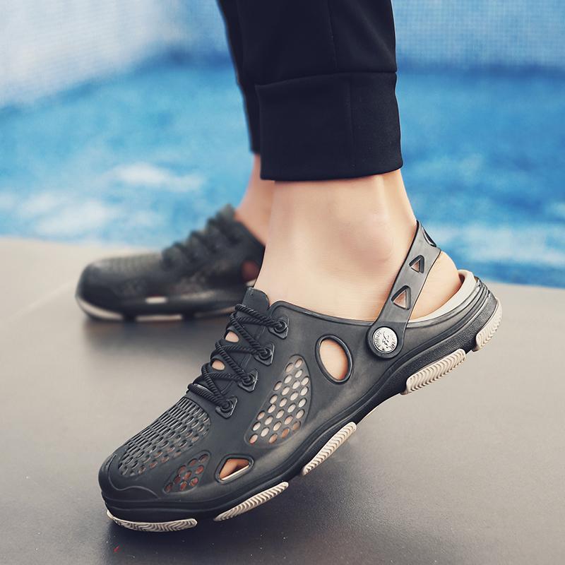 Летние мужские сандалии, пляжные тапочки, модные уличные тапочки, повседневная пляжная обувь для водного спорта, дышащие полые шлепанцы, дешевые мужские кроссовки Aqua