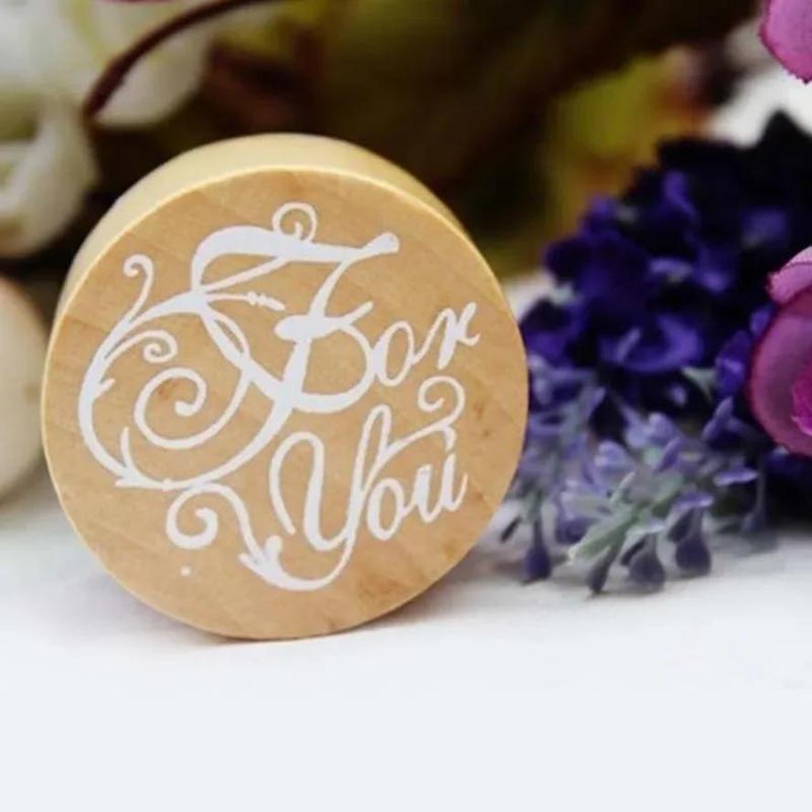 1 Pcs Creative Retro Round Wooden Stamp Popular Handwriting Wish Sentiment Wooden Rubber Round Stamp Floral Choose Word