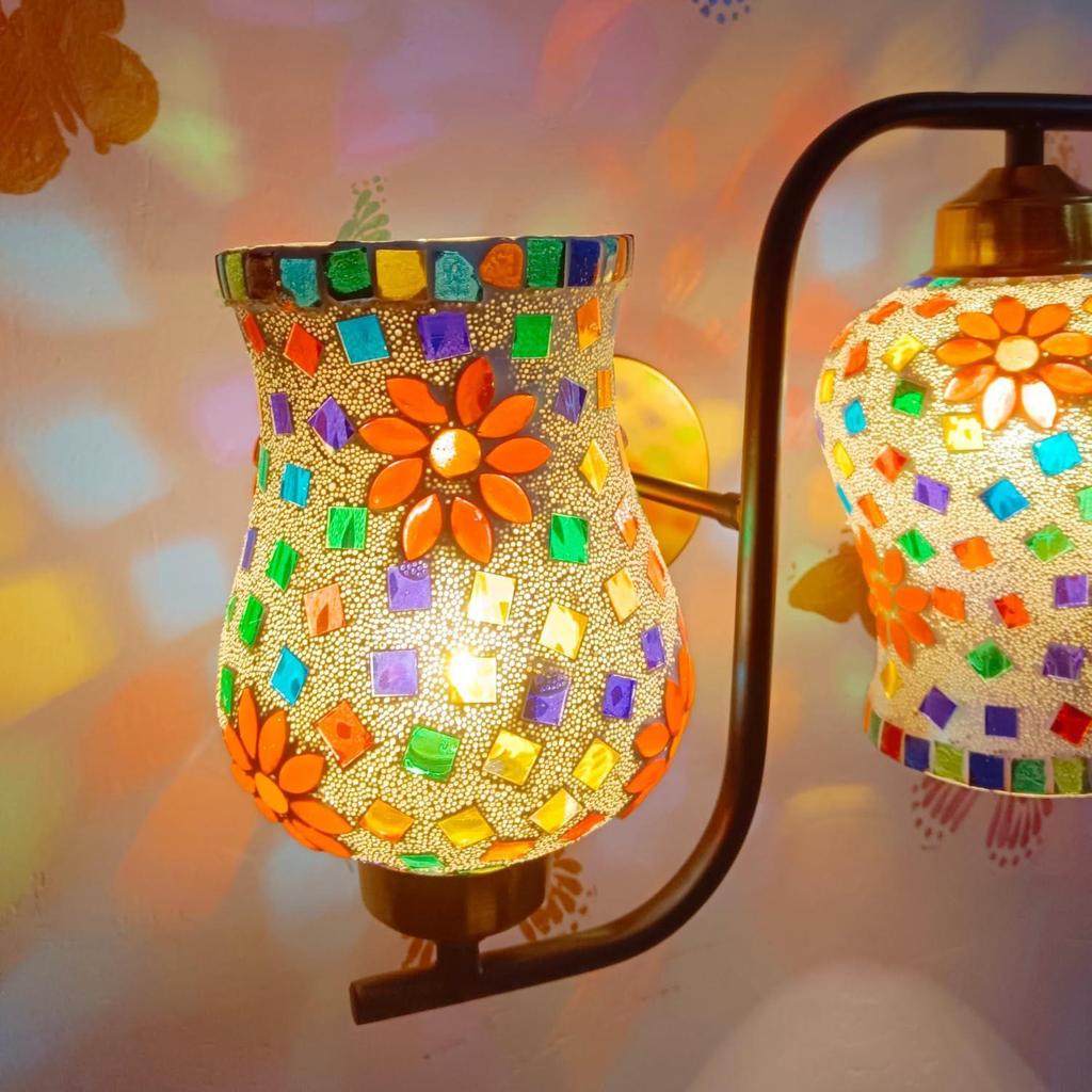 Классическая подвесная стеклянная мозаичная люстра с тремя светильниками, подвески, потолочная лампа (Настенный светильник - 2 лампы Мульти Мозаика O)