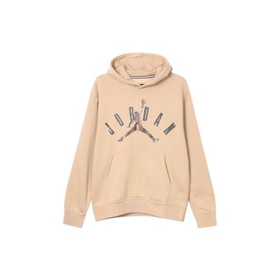 Logo Print Hoodie With Fleece Lining And Loose Fit Men Tops Khaki FD7416-200