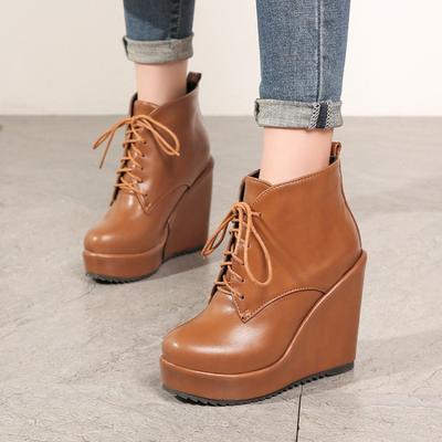 Размер 43 ботильоны на танкетке корейская версия новые осенне-зимние ботильоны на высоком каблуке и танкетке