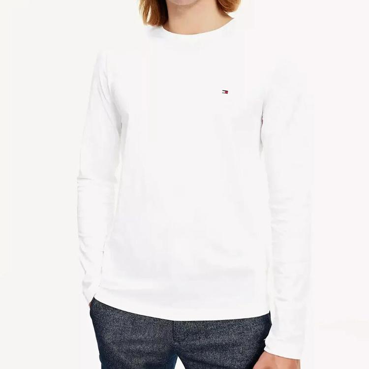 Tommy Hilfiger Однотонная футболка с круглым вырезом и длинным рукавом Мужские топы Белый 78J6911-100