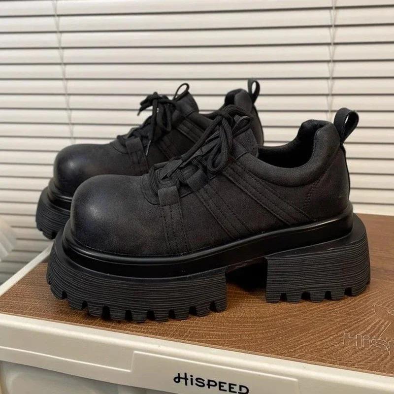 Platform Women Leather Shoes Flats Fashion Sneakers Woman 2024 Trend Autumn New Loafers Shoes Walking Cozy Lace Up Mujer Zapatos