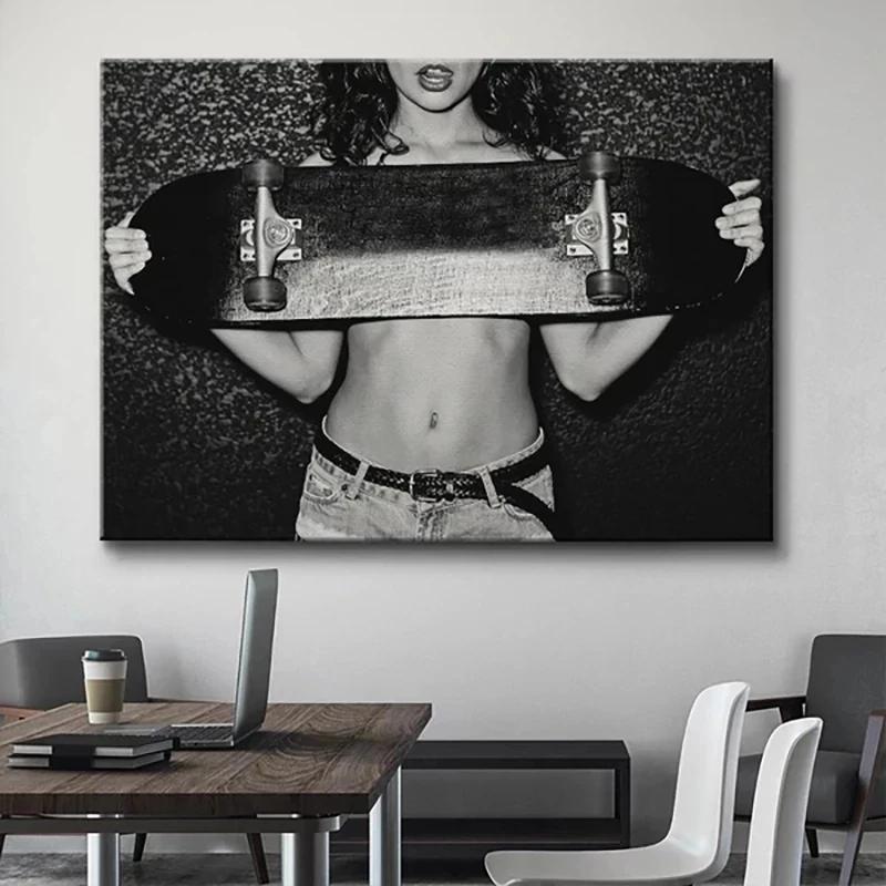 Сексуальные Женщины Постеры Плохая Девочка Черно-Белый Принт Холст Картины Настенное Искусство Для Современной Поп Комнаты Домашнее Украшение Картинки Фреска